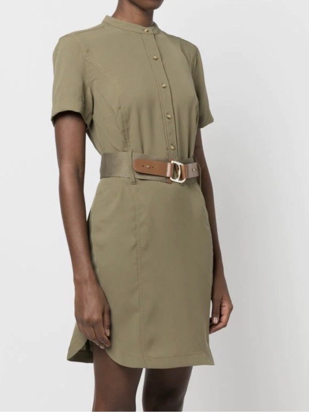 Lauren Ralph Lauren Sz 0 Dress Hadira Belted Short Sleeve Mini Olive Fern Preppy